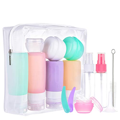 Morfone 16 Pack Silikon ReiseFlaschen Set für Handgepäck Kosmetika,mit Kulturbeutel, TSA für Flugzeug,Auslaufsicher Container für Shampoo, Lotion, Conditioner, Duschgel, Öl-Creme?FDA??BPA-frei?