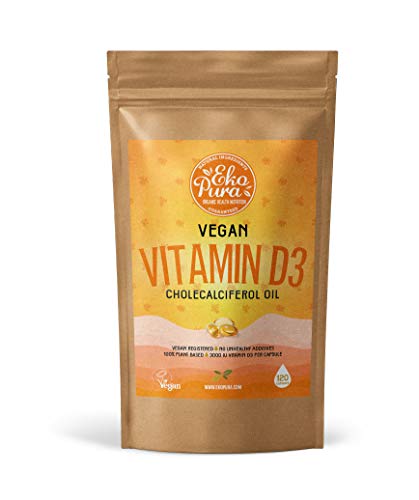 Colecalciferol de Vitamina D3 Vegano, Colecalciferol de Liquen - 3000iu / Cápsula, 120 Cápsulas Pequeñas, Stock de 4 Meses
