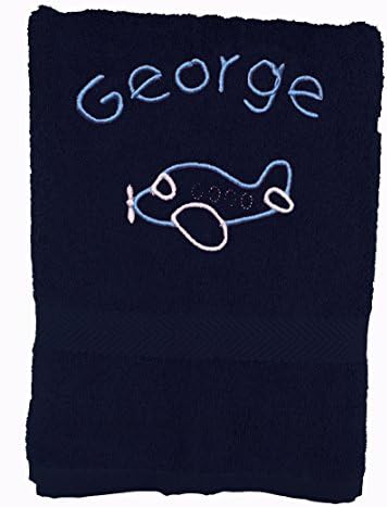 Spoilt Rotten Kids Aeroplane Navy Blue Personalised Bath Towel - Any Name Beautifully Embroidered On A Luxury 550gsm Towel. Perfect For Holiday, Swimming or Bathing.