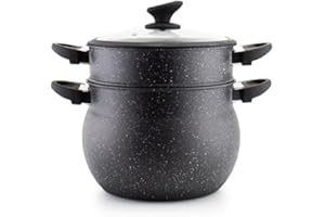 SAHARASHOP CousCous Kuskus- Pentola a vapore Agadir, 8 litri, per cottura a induzione con coperchio in vetro, per verdure e patate, per cottura a induzione