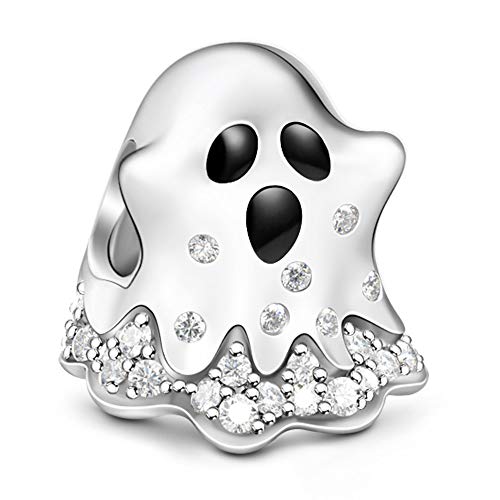 GNOCEHalloween Ghost Charm 925 Sterling Silver "Trick-or-Treating" Craft Style Bead Charms for Women Fit All Bracelets Gift for Her