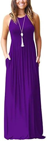 QiuLan Women Summer Sleeveless Racerback Loose Plain Maxi Dresses Casual Long Dresses with Pockets(Purple,XL)