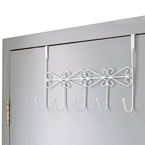 Viemode Über Der Tür Eisen 5 Haken Türhängeleiste für Tasche,Kleidung, Mäntel, Hüte, Roben, Handtücher (Weiß) - 6