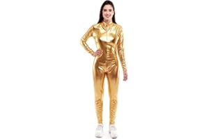 Partilandia Disfraz o Mono metálico cierre frontal dorado para mujer Talla S