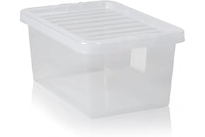 Checkmart PACK OF 2 Large Storage Box with Lid Strong Plastic Stackable Nestable Container Home Office Clear (11 Litre)