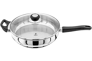 Judge Vista JJ24A Stainless Steel Large Saute Pan with Helper Handle 28cm, Shatterproof Vented Glass Lid, Induction Ready, Oven Safe, 25 Year Guarantee