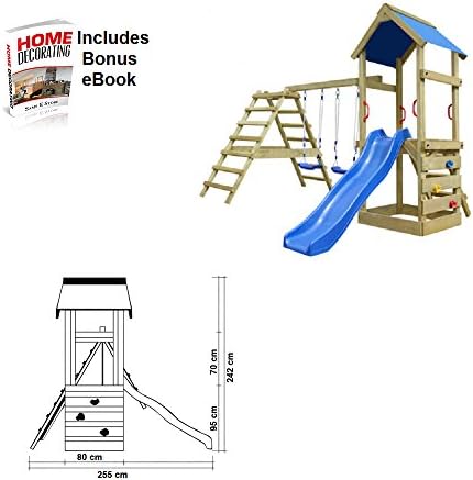 Wooden Climbing Frame Wave Slide 2 Swings Ladders Climbing Wall Sand Pit Outdoor Fun Garden Activity Tower