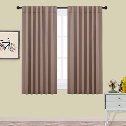 Blickdichte Vorhänge Isolierte Vorhänge - PONYDANCE 2 Stücke Verdunkelungsvorhänge mit Stangendurchzug,Einfacher und Moderner Stil für Schlaf und Wohnzimmer, 160 cm x 132 cm (H x B), Khaki
