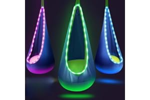 ‎HLMNAKE Hängehöhle Kinder, hängende Hängematte mit LED-Leuchten, Nestschaukel mit Zelt, Schaukelstuhl mit Nicht Leuchtend aufblasbarem Kissen & allem Zubehör, Hängezelt, Sitzsack für Indoor & Outdoor (Blau)