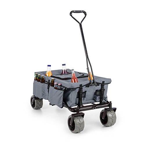 Waldbeck Greyjoy Bollerwagen Handwagen (68 kg Ladung, Transporttasche, faltbar, breite Räder, Kühltasche, witterungsbeständig) gra