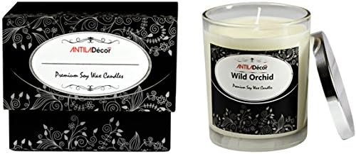 Gift Boxed Scented Jar Candle with Lid in Floral Scent of Wild Orchid – 35 Hours Clean Burning Soy Wax, 350 gm Glass Jar D:7 H:8.4 cm