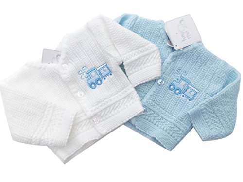 BNWT Tiny Baby Premature Preemie knitted cardigan white or blue train clothes (5-8LBS, blue)