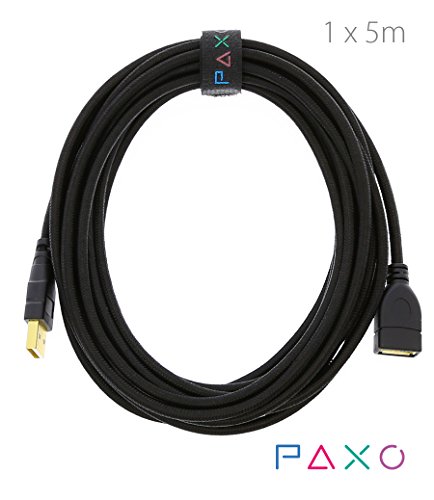 5m Nylon USB Verlängerung schwarz, A-A / USB Verlängerungskabel, Goldstecker, geflochtenes Kabel (braided), mit Kabelklett - 4