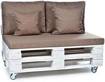 Pallet Garden Furniture Cushion - Bench Cushion / Mattress Cushion with Backrest / Decorative Cushions in Polyester, Light Brown, Waterproof and Durable
