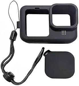 Yantralay Silicone Lanyard Sleeve Protective Cover & Silicone Lens Cap Compatible with GoPro Hero 9 Black Action Camera Accessories (Black)