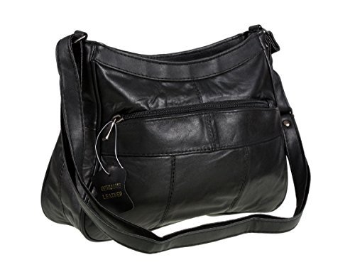 Preisvergleich Produktbild 7691 Damen Schulter-Handtasche, weiches italienisches Leder, Schwarz