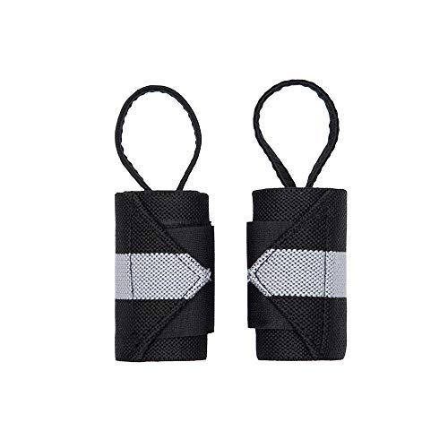 Homegogo Fasce da Polso per Uomo e Donna 18"(45 cm) Polsiere Fitness, Polsini per Palestra, Heavy Duty Crossfit Wrist Wraps, Supporto Polsi e Mani, Cinghie Sollevamento Pesi, Nero-Grigio