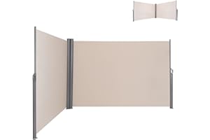 SFAREST Retractable Side Awning, Garden Privacy Screen Fence with Convenient Handle, Outdoor Sun Shade Protection Divider for Patio Balcony Terrace Yard (600 x 180 cm, Beige)