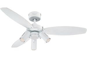 Westinghouse Lighting Jet Plus Indoor Ceiling Fan, Metal, 1 W, White Finish with Reversible White/Light Maple Blades