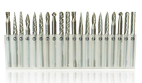 YCNK 20Pcs 1/8 "(3mm) Schaft Double & Single Cut Wolfram Stahl Vollhartmetall Rotary Feilen Diamant Bohrer Set mit 3mm Twist Bohrer für Dremel Werkzeug für Holzbearbeitung Bohren Carving Gravur