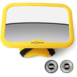 Rétroviseur intérieur de Royal Rascals - Permet de voir le bébé à l'arrière - Face au siège enfant dos à la route -Couleur jaune de sécurité - Compatible avec n'importe quel appuie-tête réglable - Inclinable et orientable - 100% incassable - Accessoire de sécurité de qualité supérieure