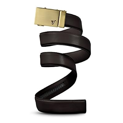 Mission Belt Men's Ratchet Belt - Gold 40 - Gold Buckle / Brown Leather, Large (36 - 38)