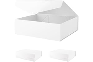 PKGMAGIC 3 Boîtes Cadeaux Extra Large 41,4 x 36,07 x 12,7 CM, Boîtes Cadeaux Extra Large avec Couvercle, Boîtes Cadeaux pour Vêtements et Grands Cadeauxx (Blanc Mat, Texture Grainée)