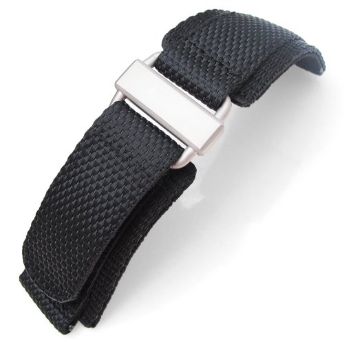 MiLTAT Uhrenarmband Wabenmuster 20 mm Schwarz Nylon-Uhrenarmband, Klettverschluss, sandgestrahlt, mit Schnalle MiLTAT Uhrenarmband Wabenmuster 20 mm Schwarz Nylon-Uhrenarmband, Klettverschluss, sandgestrahlt, mit Schnalle