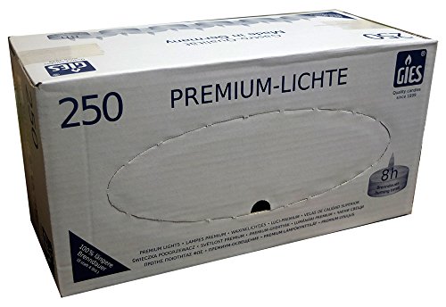 250 Stück, Gies - Premium-Teelichter, Ø 38 mm, 8 Std. Brenndauer, Gastronomie Qualität, Großpackung