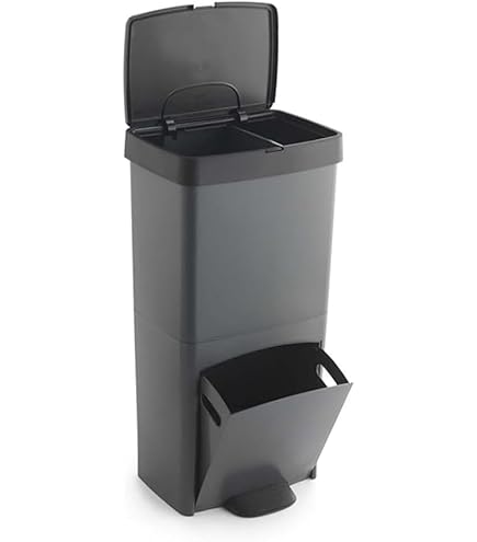 Arregui Duplo CR231-D Abfall- und Recyclingeimer aus Stahl mit 2 Fächern | großes Fassungsvermögen 2 x 26 L (52 l) | Küchenmülleimer | Recyclingbehälter für Zuhause | cremefarben und weiß