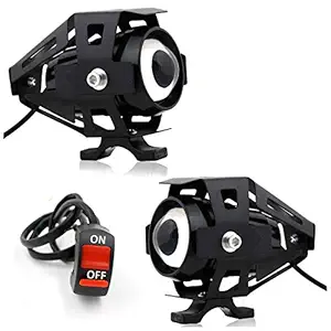 AllExtreme EXU5FB2U5 CREE LED Driving Full Black Fog Light in Aluminum Body with Switch and Mounting Brackets for All Motorcycles and Cars (10W, White Light, 2 PCS)