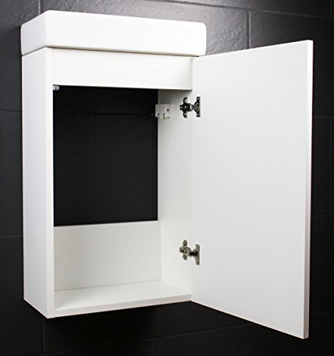 Galdem Bad-Set CUBE Gäste WC Set Gästebad Badmöbel Waschbecken Unterschrank Keramikwaschbecken Waschtisch Spiegel Beleuchtung Softclose Weiß Hochglanz - 3