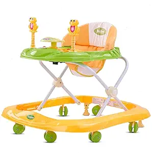 BAYBEE Smart Witty Plastic Round Baby Walker with Adjustable Height and Musical Toy Bar Rattles and Ultra Soft Seat for Kids (Yellow, 6 Months to 2 Years)