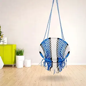 Curio Centre Make in India Premium Round Swing with Nylon Ropes & Sturdy Frame for Adults & Kids/Indoor Outdoor Hanging Swing Chair with Accessories (66 x 88 x 149 cm, Blue)