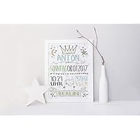 SomethingCute: Geburtsbild DOODLE BOY / Geschenk zur Geburt, zur Taufe, Taufgeschenk, Geburtsgeschenkt, Fine Art Print