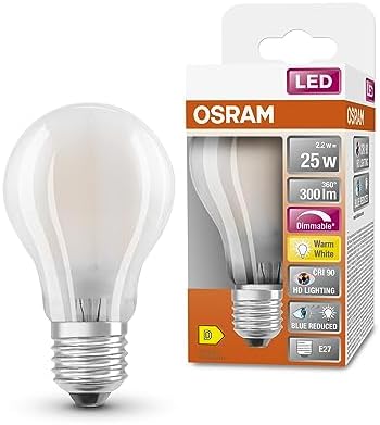 OSRAM Lampada LED SUPERSTAR+ CLASSIC A GLFR 25, E27, goccia, 2.2W, 300lm, 2700K, luce bianca calda, componente blu e affaticamento visivo notevolmente ridotti, dimmerabile, basso consumo energetico