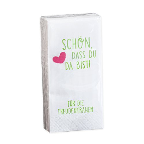 10 x 10 Taschentücher 'Schön, dass du da bist - Für die Freudentränen' GRÜN-PINK zur Hochzeit, Taufe oder Kommunion