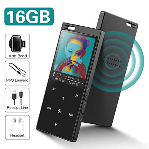16GB SUPEREYE Reproductor MP3 Bluetooth 4.2 con Botón Táctil Reproductor de Música Digital con Auriculares con Cable, Altavoz Incorporado, Radio FM, Soporte hasta 64 GB
