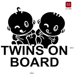 ISEE 360 Car Sticker Twins On Board Warning Mark Baby Child Vinyl Decals Black 15.00 x 14.00 cm