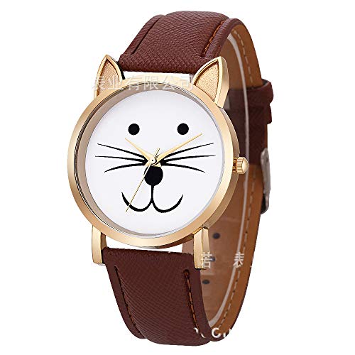 fenkoo Kitty passen Mujeres Relojes gato reloj de pulsera reloj de piel de reloj de vino de lectura Reloj joyas accesorios marrón