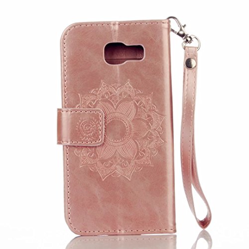 MUTOUREN Portemonnaie Handyhülle für Samsung Galaxy A3 (2016) SM-A310F Bookstyle Gürtelhändytasche Brieftasche PU Leder Wallet Case Cover Schutzhülle Hülle Etui mit Standfunktion Magnetverschluß Card Slots Kratzfeste Anti-scratch Premium Ledertasche Gepresste Blumen Indische Sonne Mandala Rosegold + Bleistift Touch Pen - 3