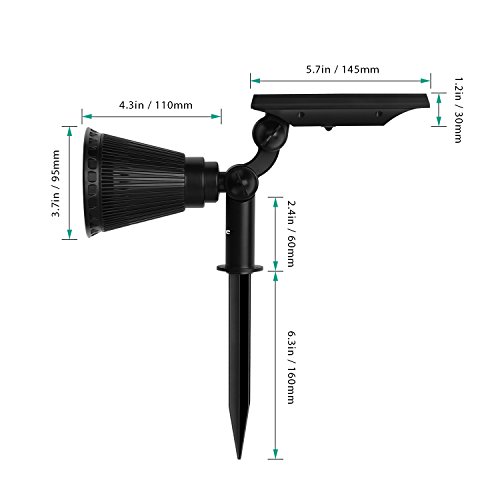 kealive Solarlampe Spot Beleuchtung Außenbereich 2 W, zwei Modi, Winkel verstellbar, 5 LEDs, IP65, mehr als 9 Stunden Beleuchtung - 8
