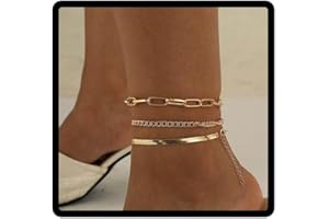 JUSTUSNX Cavigliera regolabile a strati in oro, alla moda, per spiaggia, estate, per donne e ragazze, 3 pezzi