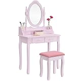 landhaus hocker maison Handgefertigter Kosmetiktisch in rosa / pink aus MDF Holz - ideal für Schlafzimmer, Jugendzimmer und Kinderzimmer