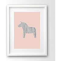 Kinderposter A4 ungerahmt, Dala Pferd skandinavisch, Streifen, rosa