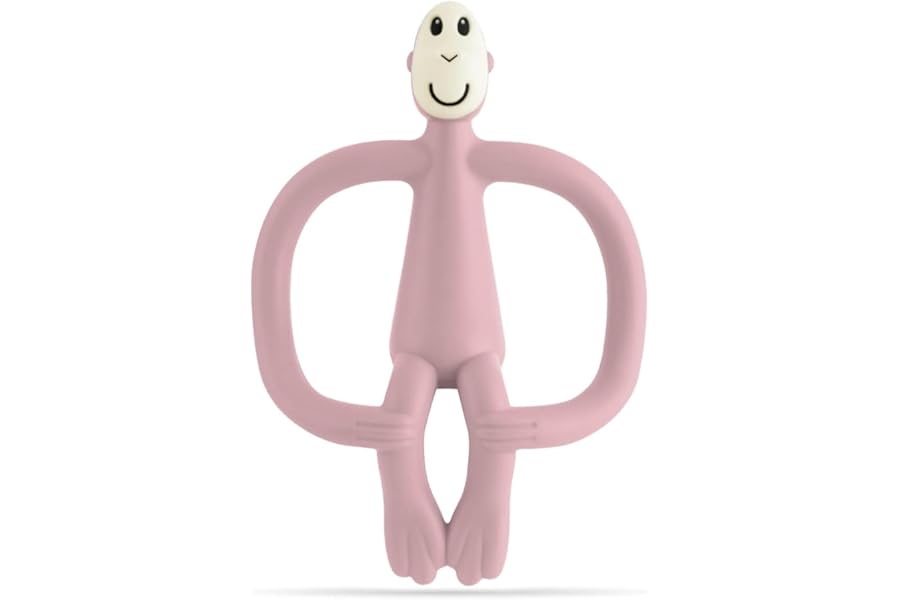 Matchstick Monkey, Original Teether & Gel Applicator, Antimicrobial Silicone Teething Toys for Baby, Easy to Grip, BPA Free, 3 Months Old+, 10.5 cm, Dusty Pink Monkey