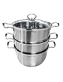 ✶ La cocina de vapor de acero inoxidable tiene asas anchas para un fácil agarre y una tapa de vidrio para que pueda controlar la cocción fácilmente de un vistazo.