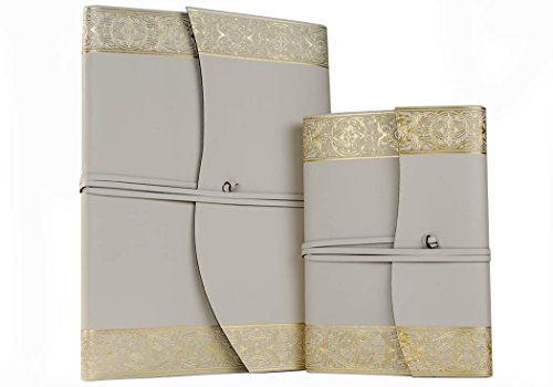 Angelus Notizbuch handgefertigt mit Einband aus recyceltem Italienisches Leder Gold Large, blanko Seiten (21cm x 15cm x 2cm) - 2