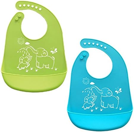 Baby Silicone Waterproof Bibs, Comfortable and Adjustable Soft Feeding Bibs for Infants &amp; Toddlers, Keep Stains Off! (Boys)