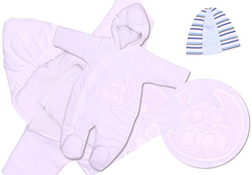 Emboidered Velour Cosy Pramsuit Snowsuit Footmuff Cosytoes with Hat size 0-3m, 3-6m, 6-9m (0-3m/62cm, White)